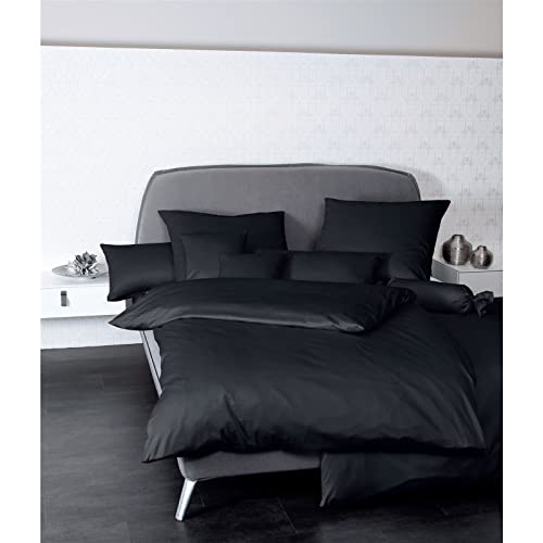 Janine Mako Satin Bettwäsche Uni Colors 155 x 220 cm schwarz
