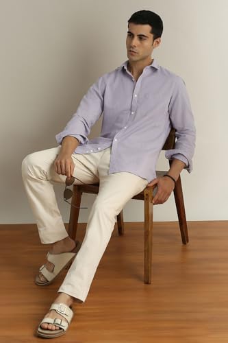 Image of Peter England Men's Solid Linen Blend Shirt Slim Fit| Casual Wear | Full Sleeves