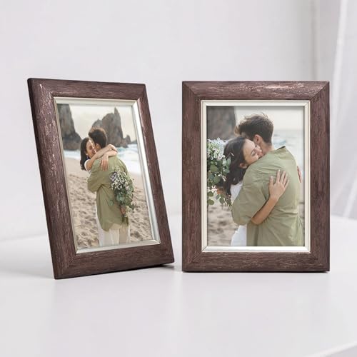 Image of GOLDEN PEACOCK Set of 2 Antique Dusty Grey 5x7 Inch Photo Frames | Elegant Wall & Tabletop Picture Frame for Home Decor and Gifting