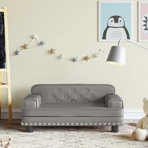 sephironlbb Sofá infantil de piel sintética gris con marco de madera de pino estable, 70 x 45 x 30 cm, acolchado con espuma, para habitación infantil, asiento para relajarse y jugar