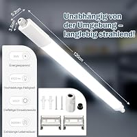 LED Feuchtraumleuchte 120cm, 36W 4230LM 3000K/4000K/6500K Verknüpfbare Feuchtraumlampe, Ultraslim Deckenleuchte Feuchtraum Flach Wannenleuchte, IP65 Wasserfest Werkstattlampe für Garage Keller – Ansicht 5