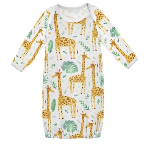 Newborn Gown Baby Nightdress Soft Long Sleeve Baby Sleeper Gowns for Easier Diaper Changing Cotton Baby Pajamas,3M