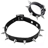 Jovivi 2 Pcs Punk Style Genuine Leather Necklace Bracelet Set with Rivets Spiked Accents