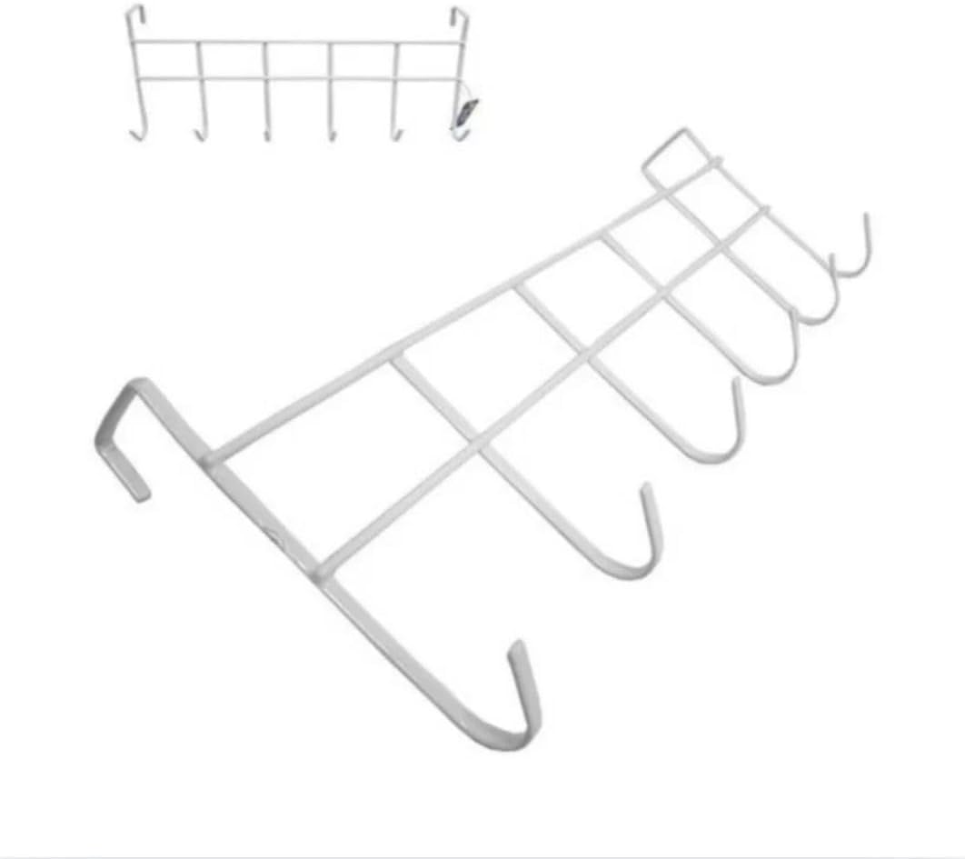 Cabideiro de Porta com 6 Ganchos, 45 cm x 14 cm, Ferro, Branco