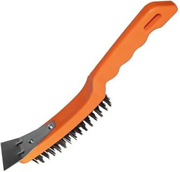 AEE® Spatulalı Çelik Tel Fırça 270 mm Metal Kazıma Temizleme Pas Sökücü Çelik Kıllı El Tipi Nalbur Fırçası Mangal Izgara Temizleyici Kazıyıcı