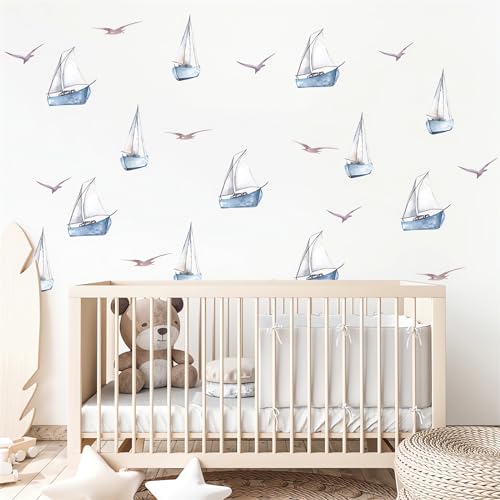 Vinilos Decorativos para Pared con Botes Azules 6 Hojas 48 Piezas miniatura 1