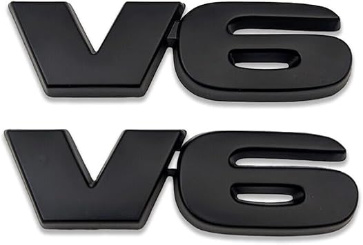 2Pcs 3D Polished Chrome V6 Letter Car Emblem Trunk Lid Sport Decal Car Badge Sticker V6 Black