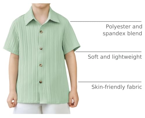 Image of Arshiner Boys Casual Short Sleeve Button Down Shirt Fashion Textured Summer Beach Shirt 3-13 Years Old