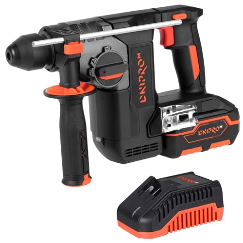 Dnipro-M DHR-202BC ULTRA Martillo Perforador a Batería 20V Brushless, 2.5J, 4800BPM (1 Batería 4Ah, Cargador rapida) - Martillo Percutor y Taladro para Hormigón