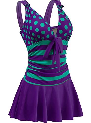 AONTUS Plus Size Contrast Color Swimsuits Tummy Control Boy Shorts for Women with Quick-Dry V-Neck