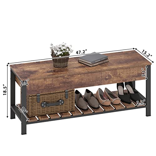 Nsdirect Storage Shoe Bench,Lift Top Box With 2 Safety Hinges Entryway Bench With Shoe Storage Rack For Living Room, Bedroom, Vintage Brown #TOP1