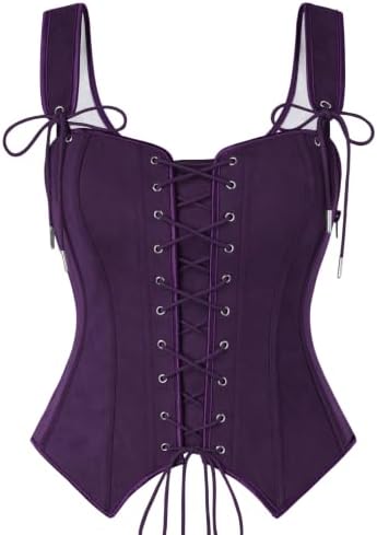 SCARLET DARKNESS Renaissance Wildleder Korsett Top Damen Träger Bustier | Weiches Wildleder Material, Verstellbare Träger, Front Kreuzschnürung, Figurbetonter Schnitt, Weste im mit