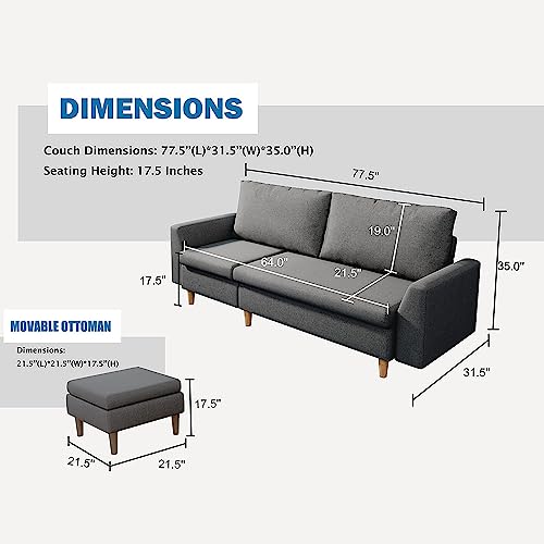 Furniture Modern Linen Fabric L-Shaped Small Space Sectional Sofa with Stool, Reversible Chaise, in Grey - Image 3