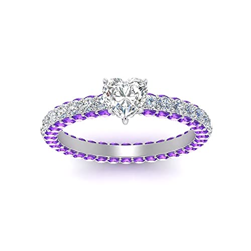 Image of 55Carat Choose Your Gemstone Eternity Ring Sterling Silver Heart Shape Side Stone Engagement Rings Affordable for your Girlfriend, Wife, Wedding Partner US Size 4 TO 12