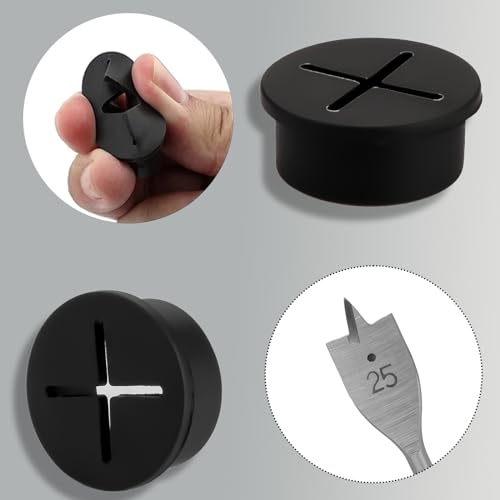 SWTYExt 12 Stück Kabeldurchlass 25mm Kabeldurchführung Schreibtisch Schwarz Tisch Kabeldurchführung Flexible Silikon Kabeldurchlass Schreibtisch mit 1 Bohrer für Schreibtisch Schule Büro Zuhause