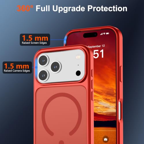 Image of SUPFINE Magnetic for iPhone 17 Pro Case with Screen Protector (Compatible with MagSafe)(Military Grade Drop Protection) Translucent Matte Phone Cover,Red