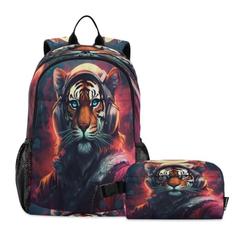 Sac à dos tigre avec sac à lunch assorti pour écolier et voyage