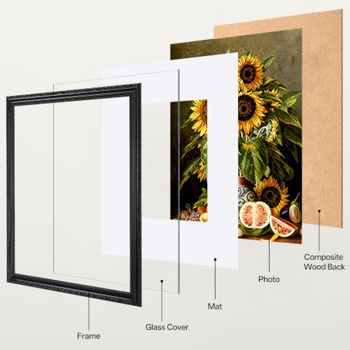 Image of eletecpro 12x16 Vintage Picture Frame, Glass Cover, Black, 2-Pack | Display Photo 8.5x11 with Mat or 12x16 without, Horizontal or Vertical, Wall Mount