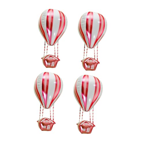 SOPOTUTU 4 Piezas Globos de Aluminio con Forma de Globo Aerostático Decoración para Fiestas de Cumpleaños Infantiles y Shower de Rojo
