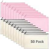 Frienda 50 Pack Blank Canvas Bag Bulk Small Zipper Pencil Pouch Multipurpose DIY Canvas Pencil Cosmetic Toiletry Bag for Valentine's Galentines Day Gift Travel Stationary(Pink, Beige)