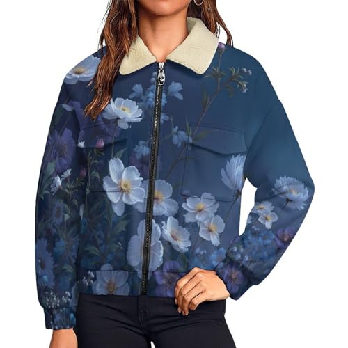Veste polaire femme avec poche blouson chaud hiver sweatshirt zippé à fleurs