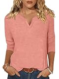 EADINVE Womens V Neck 3/4 Sleeve T-Shirts Solid Color Casual Basic Tops Summer 2024 Tees Blouses Loose Fit Pullover 2024 Coral