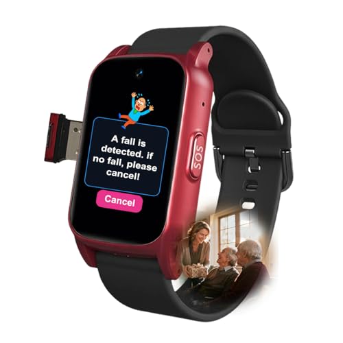 VCYEX Reloj Localizador Personas Mayores, Detección De Caídas SOS GPS Posicionamiento para Personas Mayores, Reloj Inteligente con Boton Emergencia AncianosRed,1.25 * 0.57 * 2.22inch