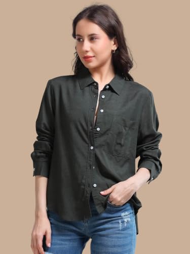 Image of Glam & Chique Women's Relaxed Fit Spread Collar Solid Casual Shirt S-2XL