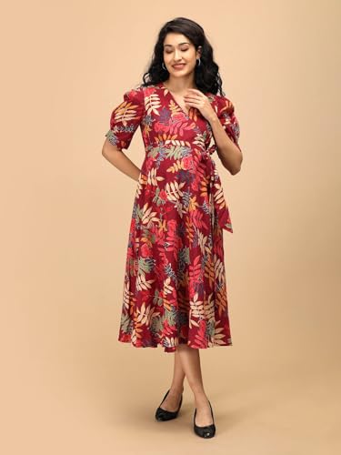 Image of The Mom Store Maternity and Nursing Wrap Dress for New Mom | Pre and Post Pregnancy Wear for Womens | Trendy Stylish Printed Friendly Dresses for Women | Comfortable
