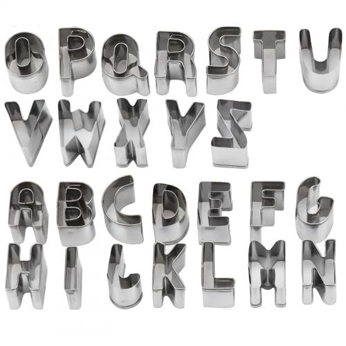 26 Stück Ausstecher Buchstaben, Edelstahl Buchstaben Ausstecher, Silber Ausstechformen Buchstaben, Klein Plätzchenausstecher Backzubehör für Fondant Torte Toast Teig Kinder Küche Feiertagsfeie