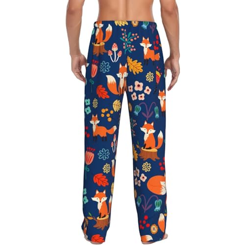 Orange Fox on Blue Background Pajama Pants for Men, Men's Separate Bottoms, Lounge Pants, Funny, Humorous3