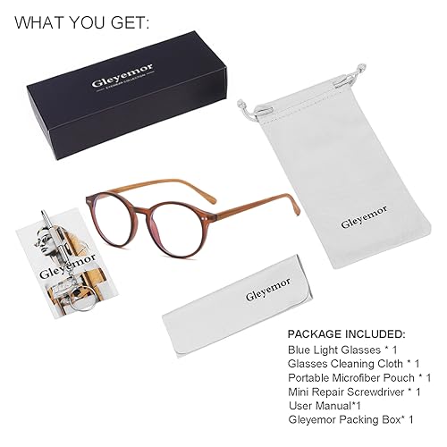 Image of Gleyemor Blue Light Glasses for Men Women, Vintage Round Frame Eyeglasses | Blue Light Blocking Glasses, Lightweight TR90 Frame, Work Gaming Daily Screen Office Computer Use