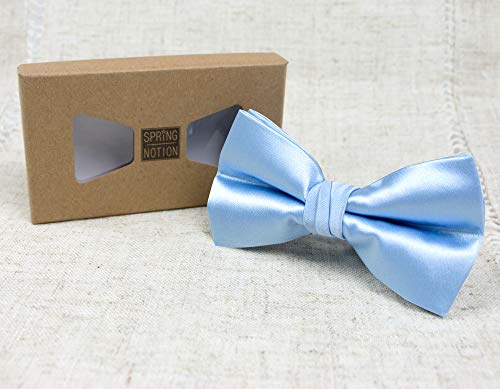 Spring Notion Men's Solid Color Satin Microfiber Bow Tie And Hankerchief Set Light Blue #TOP2