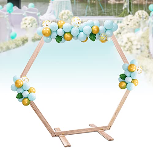 Arco de boda hexagonal de madera de 1,85 m con anclaje firme para césped 4