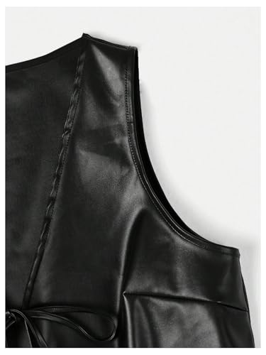 MakeMeChic Women's PU Leather Tie Front Vest Sleeveless V Neck Jacket Outerwear4