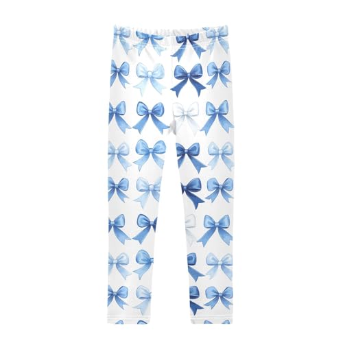 Girls Leggings Blue and White Bow Print Soft Toddler Leggings for Girls Kids Pants Size 4T-10T