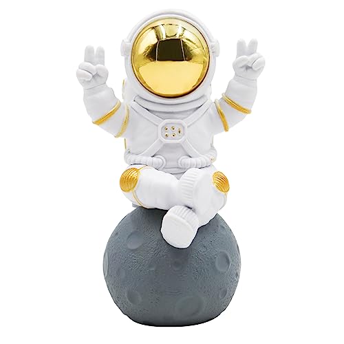 Astronaut Statue Decor, Resin Spaceman Figurine Decorations, Cute Mini Space Figure Ornament, Abstract Aesthetic Decorative Sculpture for Home Office Desk Shelf Tabletop - 2.9 Inch