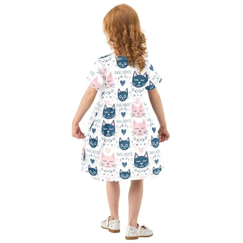 Girls' Cute Cat Short Sleeve Dresses - Quick-Dry Knit Fabric, Soft Comfortable 208564183