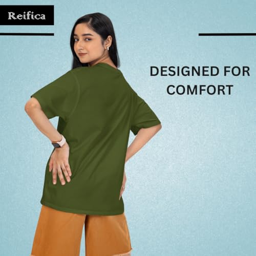 Image of Reifica Women 100% Pure Cotton Drop Shoulder Loose Fit Oversized T Shirts (Combo Pack of 2)