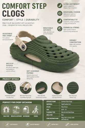 Image of Inklenzo Men's Sandals Clogs Mules for Men & Boys - CreamComfortable, Extra Soft, Lightweight, Non-Slip, Waterproof, Adjustable Back Strap, Stylish, Classic, Casual, Everyday Mules