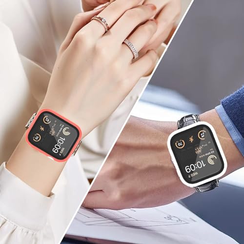 Image of Case Compatible with Apple Watch Series 8 & Series 7 41mm /45mm PC Bumper with Tempered Glass Screen Protector Matte Solid Color Hard Cover (Black, 45mm)