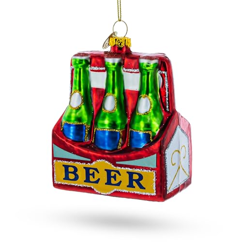 Festive Six-Bottle Beer Pack - Blown Glass Christmas Ornament