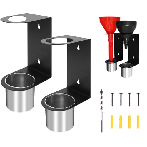 2 Sets Oil Funnel Holder,Wall Mount Funnel Holder Buddy Storage Rack With 2 Removable Collection Cups,Oil Funnels Kit Organizer Bracket For Workshop,Race Trailers,Automotive Garage Shop, Home