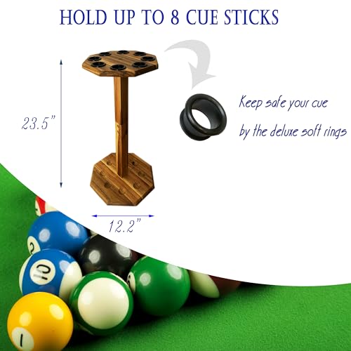 Freestanding Billiard Cue Rack, Pool Table Accessories Hold 8 Cues, Pool Cue Stick Holder, Wooden Floor Stand Pool Cue Holder for Billiard Game Room (Brown)