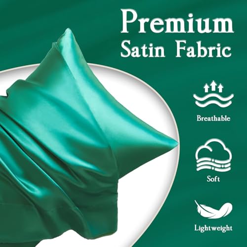 Image of Premium Satin Pillowcase Set of 2 with Eye Mask & 3 Scrunchies | Silky Soft, Anti-Frizz, Skin & Hair Care Sleep Set | Luxury Gift Combo for Women & Girls (Dark Green)