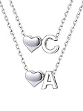 ChicSilver 2PC Colgante Corazón con Letra Inicial Mujer Plata de Ley 925 Collar Minimalista Joyería Delicada Regalo