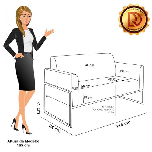 Sofá Namoradeira com Poltrona Base Industrial Alta Dourado Marisa Veludo Bege D03 - D'Rossi