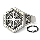 BAVIPOWER Vegvisir The Viking Runic Compass Ring with Celtic Knot 316L Stainless Steel Norse Scandin