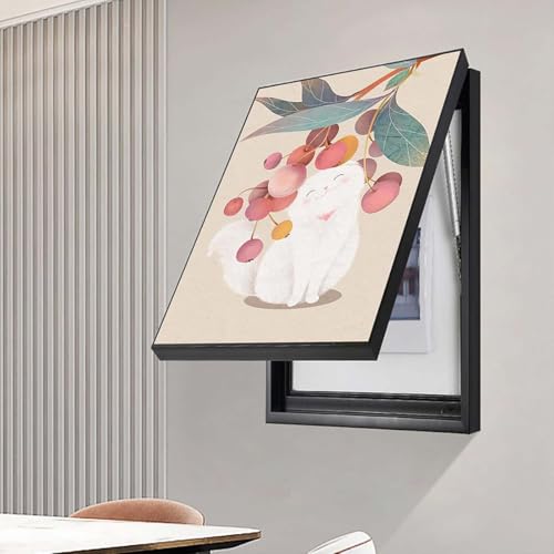 Tableau électrique masqué par un cadre déco à vérins de 60 x 80 cm