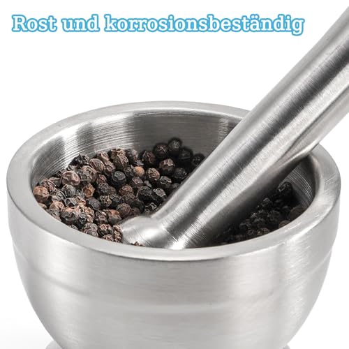 Miniatura 6 de Sitbfoam Juego De Mortero Con Mortero, Acero Inoxidable 304, Apto Para Alimentos, Con Cubierta De Plástico, Trituradora De Especias, Molinillo De Hierbas Para Especias, Pestos O Pastas